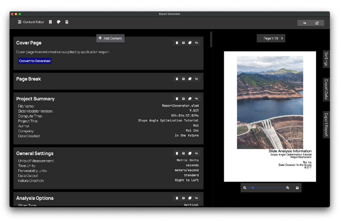 Cover image from Report Generator @ Rocscience