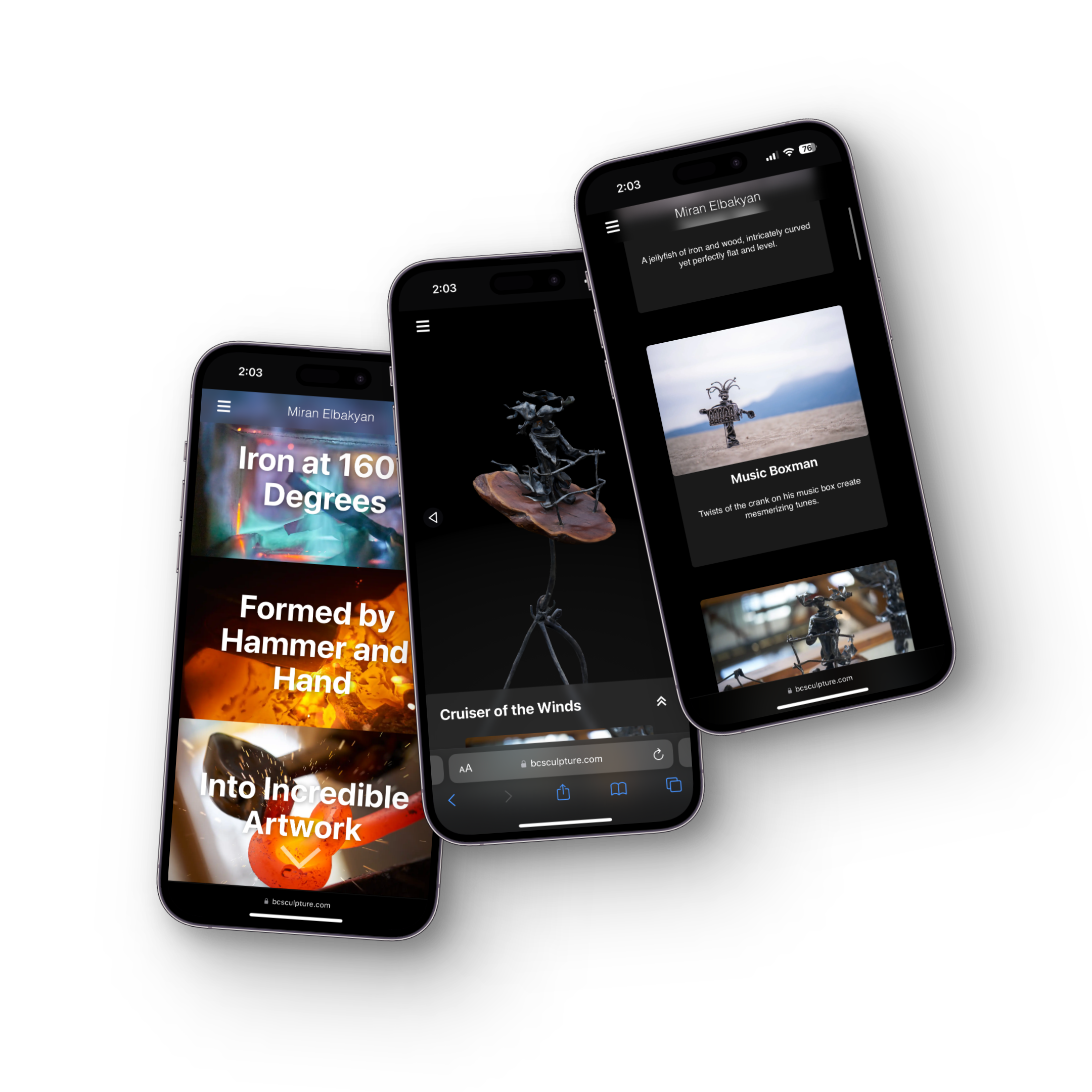 BCSculpture's mobile site, fully responsive with super fluid touch gestures for control