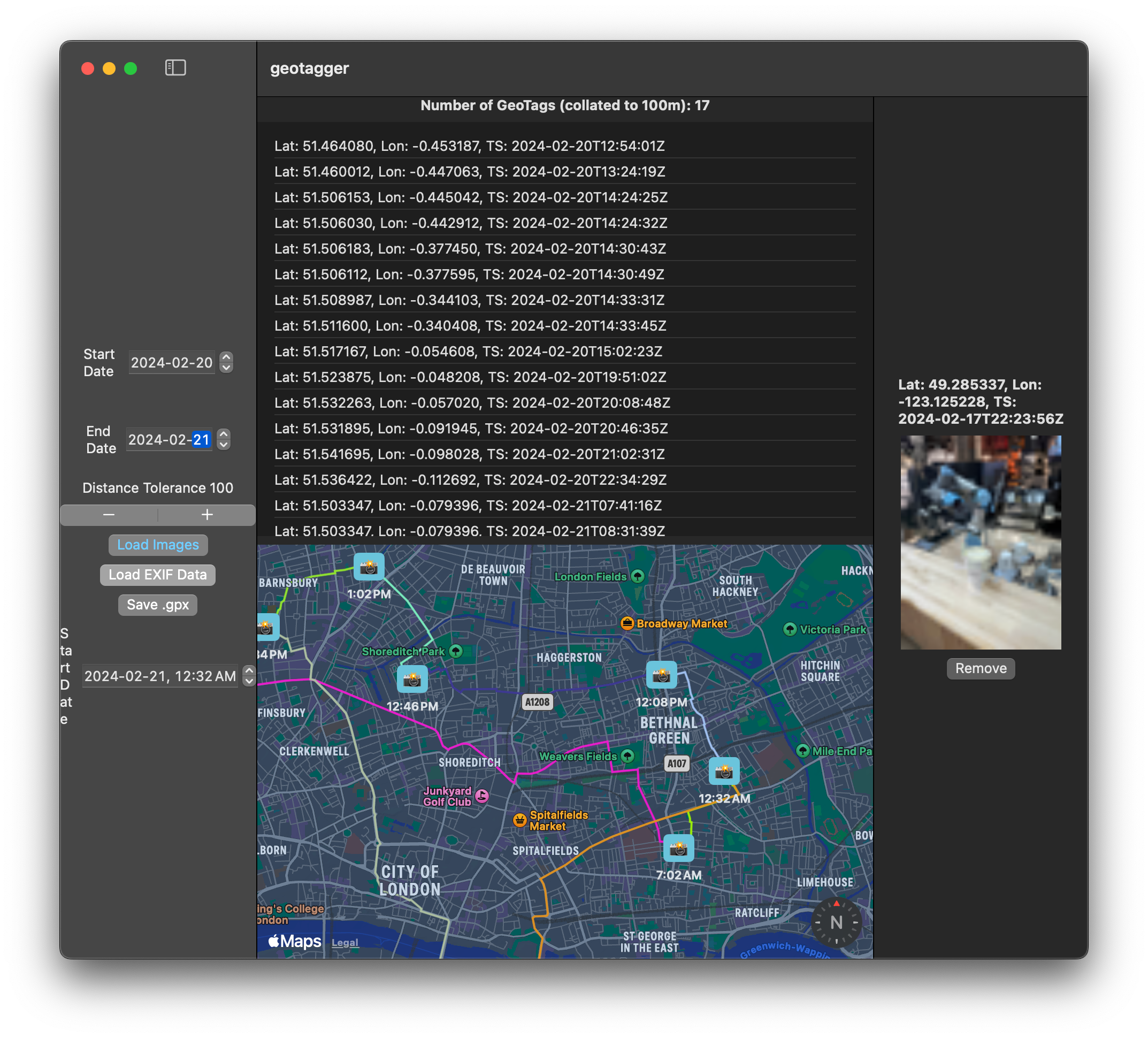 Maps Based Location Interpolation in London